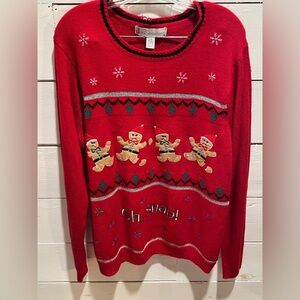 Jolly Sweaters Ugly Red Christmas Sweater, Gingerbread Man, large, acrylic, EUC